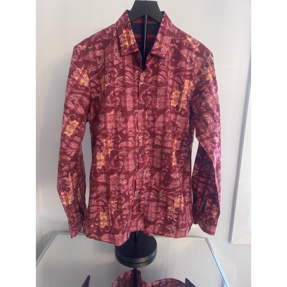 Barabas Paisley Print Statement Button Up Shirt Burgundy Long Sleeve Cotton M